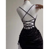 Sexy Sleeveless Backless Bodycon Mini Dress Women Summer Satin Lace Up Party Club Dresses Streetwear Evening Black Y2K 2025 Robe