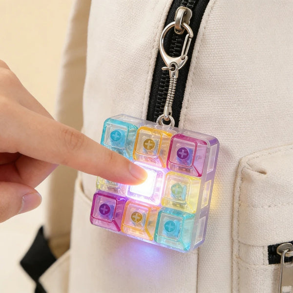 Colorful LED Keyboard Fidget Keychain 9 Keys Clicker Button Keycap Stress Relief for Adult Office Desk Finger Exercise