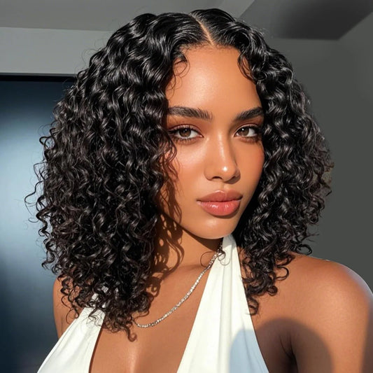 250Density Glueless Short Bob Wig 10 Inch Deep Wave Lace Front Bob Wigs Human Hair 5x5 Glueless Bob Wig Human Hair Ready To Wear
