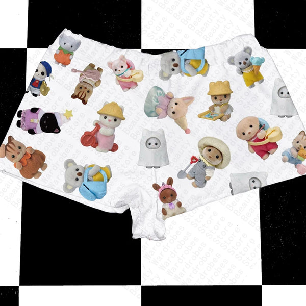 Harajuku Goth Sexy Hot Girls Bottoms Punk Rock Streetwear Y2K Aesthetic Cartoon Cat Print Mini Shorts Summer Casual Chic Fashion