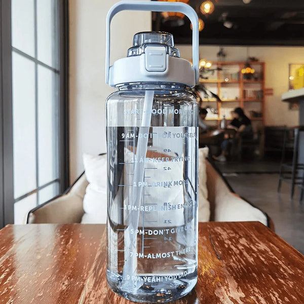 2L Water Bottle Portable Straw Plastic Water Cup for Outdoor Sports Fitness Adult High Value Big Fat Cup with Time Marker