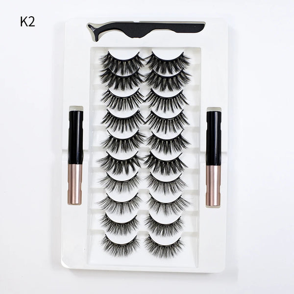 10Pairs Magnet False Eyelashes Reusable Magnetic Eyelashes With Eyeliner and Tweezers Natural Look Fake Eyelashes