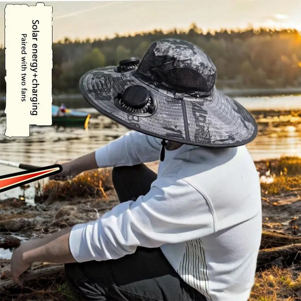 Fashion Solar Fan Hat Rechargeable USB Charging Fisherman Hat UPF 50+ with 2 Solar Fan Bucket Hat Outdoor