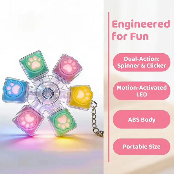 2-6 Keys Cat Paw Button Fidget Toy LED Light Keyboard Clicker Stress Relief Keychain Sensory Toy Anxiety Relief Gift For Adults
