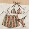 2026 Color Knitted Striped Swimwear Halter String Triangle Bikinis Sets 3 Pieces Shorts Bottom Micro Thong Sexy Swimsuit Women