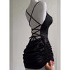 Sexy Sleeveless Backless Bodycon Mini Dress Women Summer Satin Lace Up Party Club Dresses Streetwear Evening Black Y2K 2025 Robe