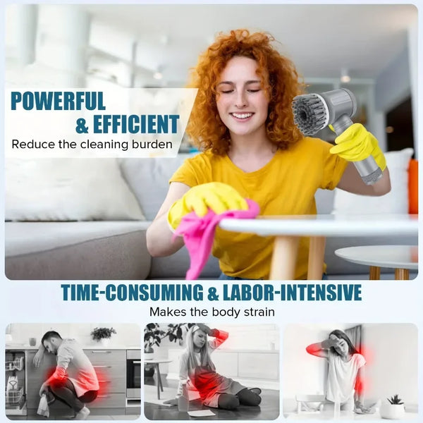 Electric Spin Scrubber, Bathroom Cordless Cleaning Brush Power Scrubber with 5 Replaceable Brush Heads, Electric Cleaning Brush