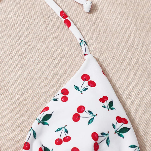 XS - L Cherry Printed Halter Strappy Bikini Female Swimsuit Women Swimwear Two-pieces Bikini set Bather Bathing Suit Swim V4894
