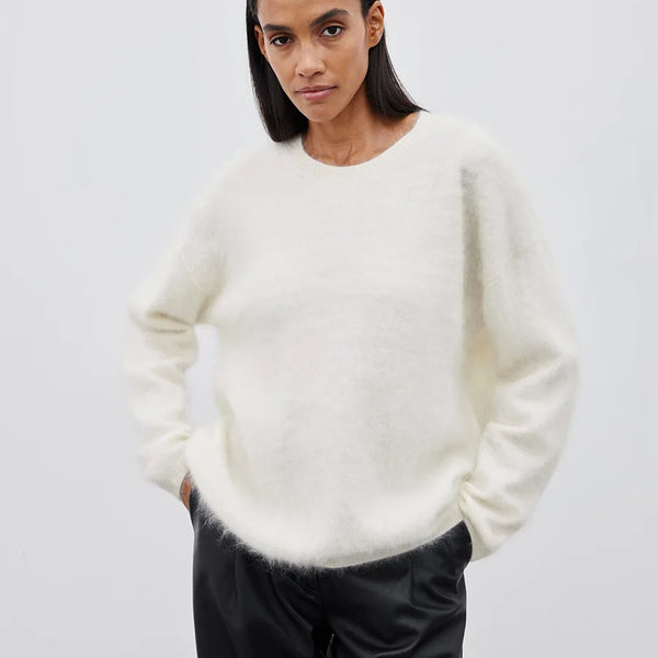 Blubelle Women's Autumn Winter Solid Color Knit Sweater O-Neck Long Sleeve Loose Fit Casual Relaxed Fashion Pullovers