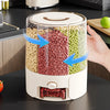 6-Grid Rotating Grain Dispenser, Sealed Moisture-Proof Rice Storage Container, Kitchen Cereal Organizer for Flour, Dry Food
