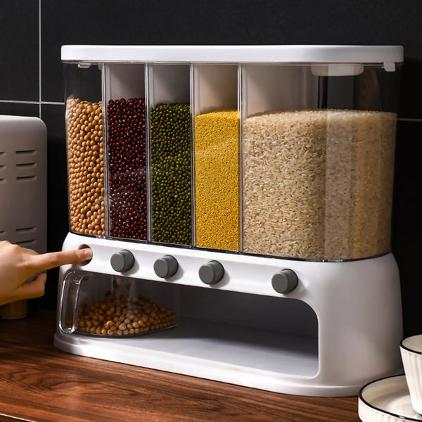12L Cereal Grain Container Moisture Proof Rice Separate Bucket Insect Proof Dry Food Dispenser Rotating for Kitchen Household