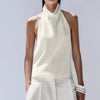 Women Backless Halter Crop Top Solid Satin Standup collar Slip Tank Top Casual Office Ladies Off Shoulder Evening Party Vests
