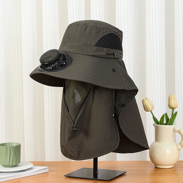 Men Fan Hat With Solar Panel Wide-Brimmed Shawl Fishing Hat Solar USB Charging UV-Protection Outdoor Hat