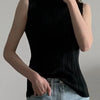 Miyake Pleated Elegant Fashion Temperament Solid Color Half High Neck Sleeveless Women's Vest 2023 Summer New Breathable Top