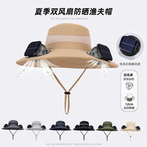 Mens Quick Dry Bucket Hat Large Size Sun Hat with Solar Powered Fan USB Rechargeable for Outdoor Hiking Camping Fishing Activity