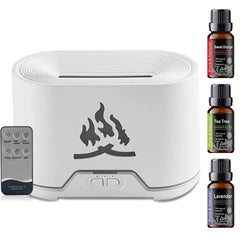 300ml Remote Control Flame Aroma Diffuser Ultrasonic Air Humidifier Mist Maker Fogger With 3 Essential Oils 7 Colors Flame Lamp