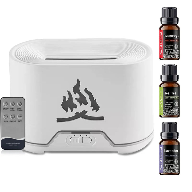 300ml Remote Control Flame Aroma Diffuser Ultrasonic Air Humidifier Mist Maker Fogger With 3 Essential Oils 7 Colors Flame Lamp