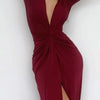Women Maxi Dress Autumn 2023 New Fashion Sexy Slit V Neck Long Sleeve Solid Slim Pleated Evening Party Prom Dresses