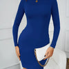 Crew Neck Slim Solid Dress, Elegant Long Sleeve Dress For Spring & Fall, Women's Clothing