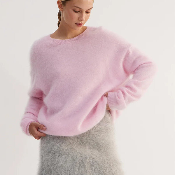 Blubelle Women's Autumn Winter Solid Color Knit Sweater O-Neck Long Sleeve Loose Fit Casual Relaxed Fashion Pullovers