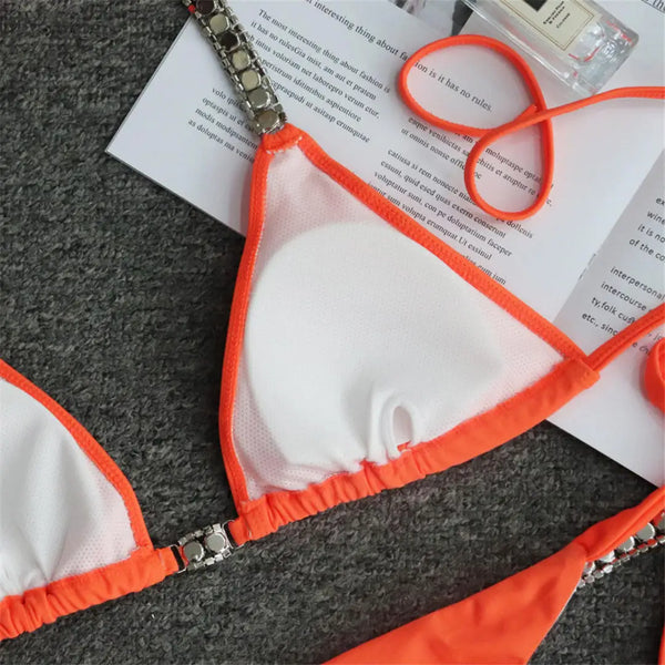 New Jewelled Rhinestone Bling Diamond Bikini Women Swimwear Female Swimsuit Two-pieces Bikini set Bather Bathing Suit Swim V2268