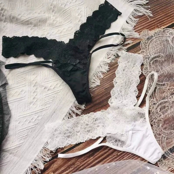 Women's Lace Thong Panties Sexy Floral Lace Trim Low Waist Briefs Breathable Soft Underwear for Women & Girls