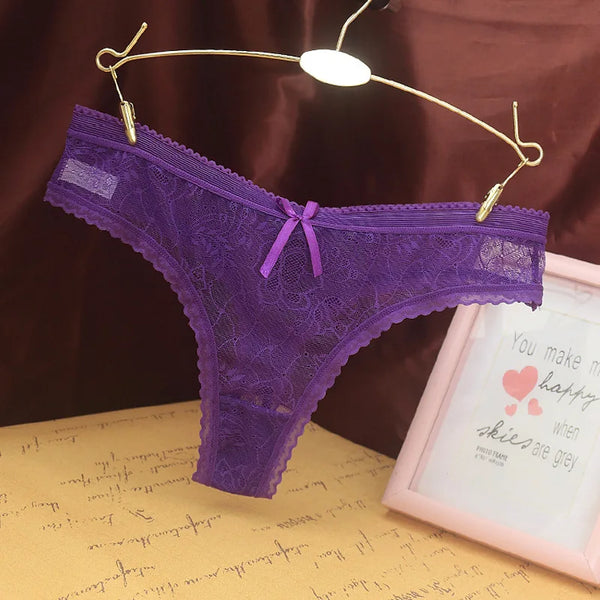 Women Sexy Lace Thong Breathable Women Underwear Cotton Crotch Seamless Panties with Bow Transparent G-string Трусы Женские