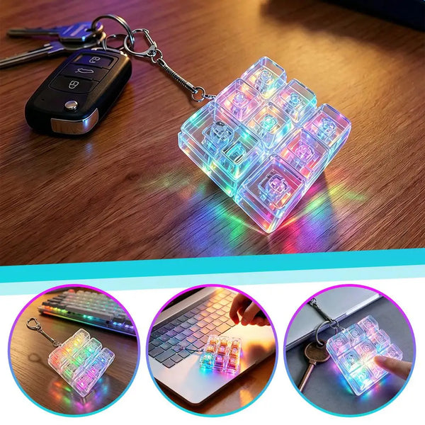 Clear LED Keyboard Fidget Toy Silent Mechanical Switch Tester Keychain Stress Relief Fingertip Toy with Customizable Keycaps