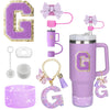 8PCS Accessories Set for Stanley Cup Purple 30oz 40oz tumbler Silicone Straw Topper Cover Cap Boot Handle Charm Initials Sticker