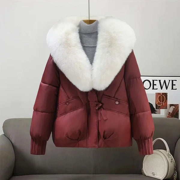 2025 Winter Down cotton Short Padded Jacket Women Parkas Fur Collar Thick Cotton Coats Clothes Black Casual Outerwear Female new