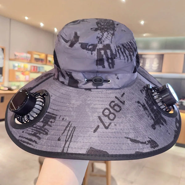 Fashion Solar Fan Hat Rechargeable USB Charging Fisherman Hat UPF 50+ with 2 Solar Fan Bucket Hat Outdoor