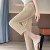 Women's Casual Vertical Striped Comfortable Breathable Elastic Waist Belted Daily Wear Casual Tapered Crop Pants With Pockets