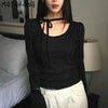 Matakawa Y2k Bandage T Shirt for Women Polka Dot Spring Autumn Korean Fashion Ropa De Mujer Sexy Vintage Slim Camisetas