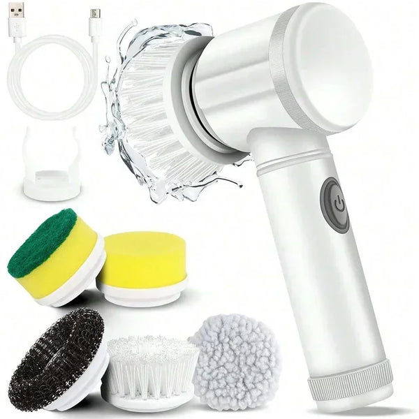Cordless Electric Spin Scrubber with 5 Replaceable Brush Heads Rechargeable Waterproof Power Cleaning Brush for Bathroom Kitchen