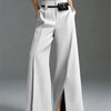 Yeezzi Urban Female Business Suit Pants 2025 New Fashion Black White Loose Straight Pant High-Waist Pleated Split-Front Trousers