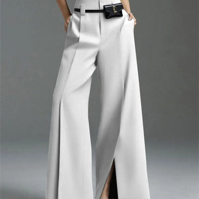 Yeezzi Urban Female Business Suit Pants 2025 New Fashion Black White Loose Straight Pant High-Waist Pleated Split-Front Trousers
