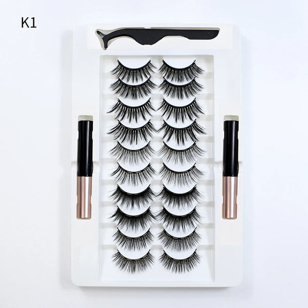 10Pairs Magnet False Eyelashes Reusable Magnetic Eyelashes With Eyeliner and Tweezers Natural Look Fake Eyelashes