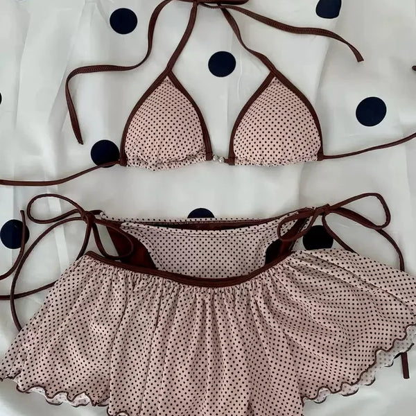 American retro sexy vacation style women's bikini three piece set summer Y2K Harajuku polka dot ruffle strap women's swimsuit
