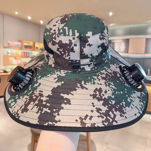 Fashion Solar Fan Hat Rechargeable USB Charging Fisherman Hat UPF 50+ with 2 Solar Fan Bucket Hat Outdoor