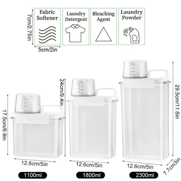 Detergent Powder Storage Box Refillable Airtight Laundry Detergent Dispenser Softener Bleach Storage Container with Lids