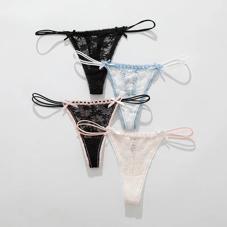 1pcs Lace Bow Panties Sexy Female Lingerie Daily Wear Home Wear Solid Underwear Women Low Waist Panties Breathable Трусы Женские