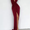 Women Maxi Dress Autumn 2023 New Fashion Sexy Slit V Neck Long Sleeve Solid Slim Pleated Evening Party Prom Dresses