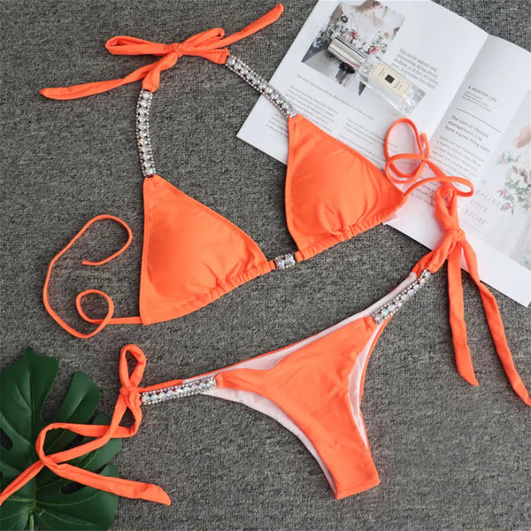 New Jewelled Rhinestone Bling Diamond Bikini Women Swimwear Female Swimsuit Two-pieces Bikini set Bather Bathing Suit Swim V2268