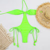 Women's Sexy Halter One-Piece Swimsuit Lace-Up Push-Up String Swimwear Solid Bikini Set 2026 Beachwear Monokini