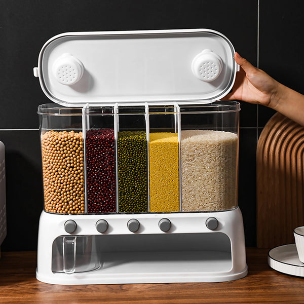 12L Cereal Grain Container Moisture Proof Rice Separate Bucket Insect Proof Dry Food Dispenser Rotating for Kitchen Household