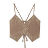 HH Female Summer Sexy Sling Tops Light Brown V-Neck Sleeveless Embroidery Lace-Up Decoration Women's Fashion Short Tops