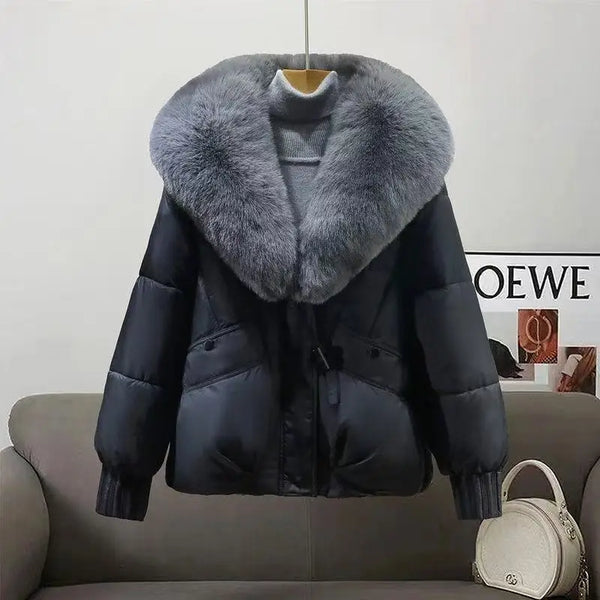 2025 Winter Down cotton Short Padded Jacket Women Parkas Fur Collar Thick Cotton Coats Clothes Black Casual Outerwear Female new