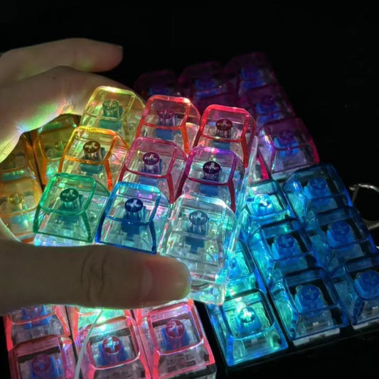 LED Keyboard Fidget Keychain 4/9 Keys Clicker Light Up Button Stress Relief Key Chain for Office Desk Finger Exercise Keycap