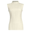 Miyake Pleated Elegant Fashion Temperament Solid Color Half High Neck Sleeveless Women's Vest 2023 Summer New Breathable Top