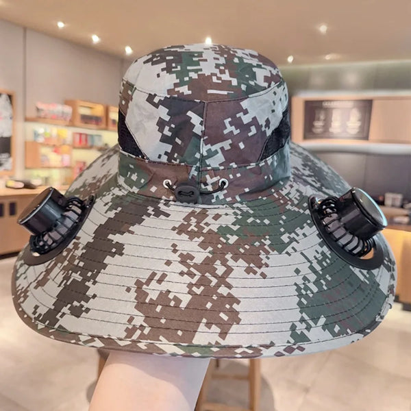Fashion Solar Fan Hat Rechargeable USB Charging Fisherman Hat UPF 50+ with 2 Solar Fan Bucket Hat Outdoor